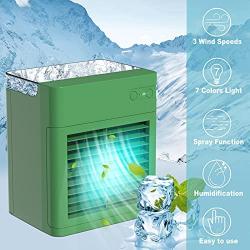 Portable Air Conditioner, 2000 mAh Personal Air Cooler Fan Evaporative Compact Rechargeable Mini AC Air Conditioner with 3 Speeds 7 Colors Night Light for Home, Office, Room, Camping Car