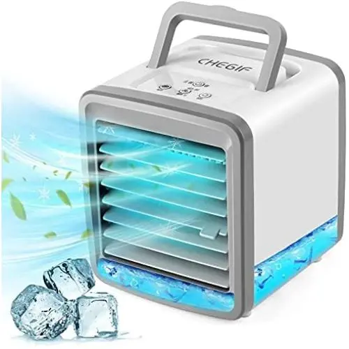 CHEGIF Portable Air Conditioner,Evaporative Mini Air Cooler Fan with 7 Colors Light,Low Noise Desktop Mini Cooling Fans for Home,Office,Outdoors