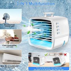 Portable Air Conditioner, Personal Air Cooler Mini Evaporative Cooling Fan, Small Space Air Conditioner with Hidden Handle, 3 Wind Speeds, 3 Spray Modes and 7 Night Lights for Room, Office,Home and Travel