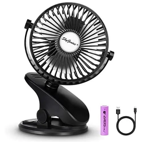 SkyGenius Battery Operated Stroller Fan, Rechargeable USB Powered Mini Clip on Desk Fan SkyGenius Battery Operated Stroller Fan, Rechargeable USB Powered Mini Clip on Desk Fan