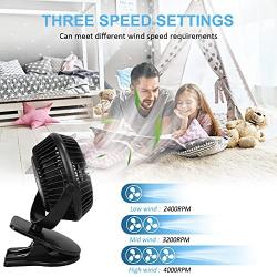 Battery Operated Clip On Fan 10000mAh with 36hours(MAX), Small Desk USB Rechargeable Sturdy Clamp Fans with 3 Speeds, Personal Portable Fan for Stroller Bedroom Office Tent Camping Golf Cart Treadmill Beach