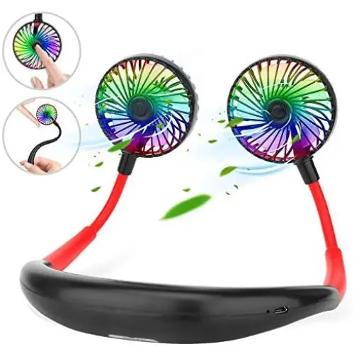 Anglink Hands Free Neck Fan, USB Rechargeable Portable Fan, 3 Speeds Mini Wearable Fan, Personal Fan with Colorful LED Lights for Traveling Camping Office, Black Red Anglink Hands Free Neck Fan, USB Rechargeable Portable Fan, 3 Speeds Mini Wearable Fan, Personal Fan with Colorful LED Lights for Traveling Camping Office, Black Red