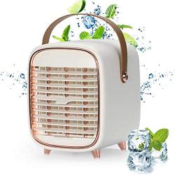 Portable Air Conditioner, Small Battery Powered Desktop Air Conditioners Fan with Handle, Cordless Personal Air Cooler with 3 Speeds for Small Room Office Dorm and Outdoor(White)