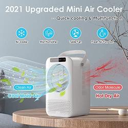 Personal Air Cooler, Portable Air Conditioner Fan, Evaporative Mini Cooler Desk Fans with 600ML Water Tank and 3 Speeds, Cooling Mist Humidifier with 8 Colors Night Light for Room/Office/Dorm/Bedroom