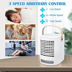 Portable Air Conditioner Fan,7.4 Inch Rechargeable USB Portable Mini Cooling Fan, Personal Evaporative Air Conditioner Fan with 7 Colors LED Light,3 Speeds Air Humidifier Fan for Room Home Office