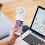 Portable Selfie Mini Handheld Fans, Battery Operated Clip on Mini Desk Fan, Portable Travel Mini Fan with LED Light Can be Clamped on the Mobile Phone to Take Photos
