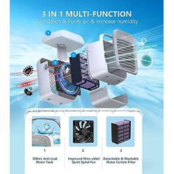 Portable Air Conditioner, Anti-Leak Personal Mini Air Conditioner Fan, Rechargeable USB Evaporative Air Cooler With 3-Speed Mode LED Light,Desktop Quiet Swamp Cooler Humidifier for Room/Office/Camping