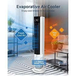 Sunday Living Evaporative Air Cooler - 42 Inch Tower Fan w/Cooling & Humidification, 50° Oscillation Swamp Fan 1.3 Gallon Water Tank, 3 Speed & 3 Mode Setting, 12 Hour Timer, Remote Control