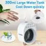 Personal Air Conditioner Mini Air Cooler Humidifier Purifier 3 Adjustable Speeds with LED Light Personal Evaporative Cooler by USB with Water Tank for Small Room/Office/Dorm/Bedroom