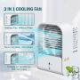 AQUEENLY Portable Cooling Fan with Cold Air, Rechargeable Evaporative Air Cooler with 3 Speed & 2 Mist Mode, Quiet Humidifying Desk Fan Personal Air Conditioner Fan for Bedroom Office Home, USB Cable