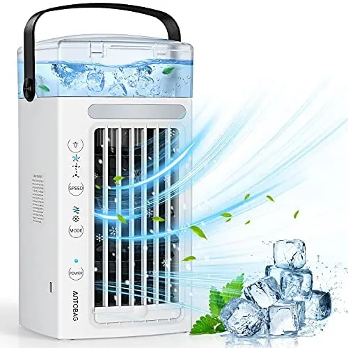 Portable Air Conditioner, Personal Mini Evaporative Conditioner Air Cooler with 3 Speeds, LED Lights, Desktop Quiet Cooling Fan Air Humidifier Misting Cooler for Room Home Office Portable Air Conditioner, Personal Mini Evaporative Conditioner Air Cooler with 3 Speeds, LED Lights, Desktop Quiet Cooling Fan Air Humidifier Misting Cooler for Room Home Office