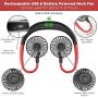 USB Personal Sport Neck Fan Portable, Duoai 2500mAh Battery Operated Small Hanging Rechargeable Foldable Mini Neckband Fans with Dual Head 3 Speed LED Light for Women kids office Travel Outdoor, Red