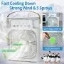 Portable Air Conditioner Fan, Mini Evaporative Air Cooler With 7 Colors LED Light,Timer, 3 Wind Speeds,3 Spray Modes and 600ml large tank for Office, Home,Bedroom, Dorm, Travel Portable Air Conditioner Fan, Mini Evaporative Air Cooler With 7 Colors LED Light,Timer, 3 Wind Speeds,3 Spray Modes and 600ml large tank for Office, Home,Bedroom, Dorm, Travel
