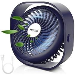 Mini USB Desk Fan Battery Operated, Duoai 2500mAh Desktop Rechargeable Small Quiet Personal Fans Portable with 360°Rotation 3 Speeds for Office Home Library Dorm Bedroom Car Outdoor Travel, Blue