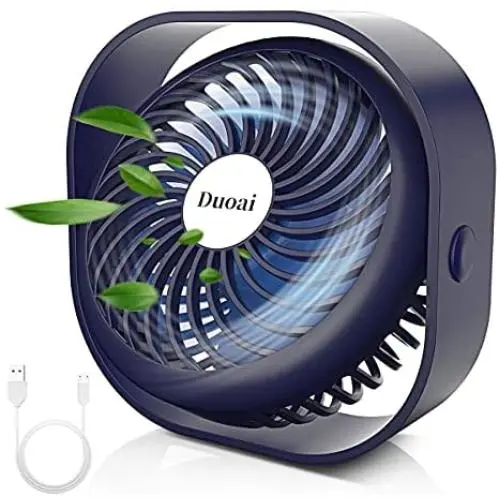 Mini USB Desk Fan Battery Operated, Duoai 2500mAh Desktop Rechargeable Small Quiet Personal Fans Portable with 360°Rotation 3 Speeds for Office Home Library Dorm Bedroom Car Outdoor Travel, Blue Mini USB Desk Fan Battery Operated, Duoai 2500mAh Desktop Rechargeable Small Quiet Personal Fans Portable with 360°Rotation 3 Speeds for Office Home Library Dorm Bedroom Car Outdoor Travel, Blue