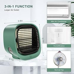 SeaTop Portable Air Conditioner, Mini Personal Evaporative Air Cooler, Super Quiet Desk Small AC Unit with 7 Colors LED Light, USB 3 Speeds Fan for Office Room Bedroom,Green