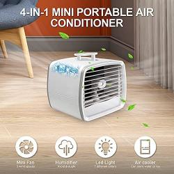 Nafiki Portable Air Conditioner, Portable Air Cooler 4 In 1 Personal Mini Air Conditioner Fan, Rechargeable Evaporative Air Conditioner Quiet Fan with 3 Speeds 7 Colors for Small Room Office Outdoor