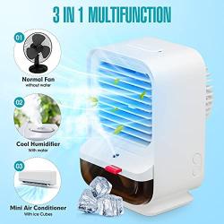 Zeriyu Portable Air Conditioner, Rechargeable Evaporative Air Conditioner Fan with 3 Speeds and 3 modes humidification function, Cordless Personal Air Cooler with night light for Home