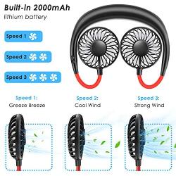 MZTDYTL Portable Fan, Hand Free Mini USB Small Personal Fan with Rechargeable Bettery Operated Neck Fan with 3 Speed Color Changing LED 360°Free Rotation for Sports,Office,Outdoor,Travel,Home