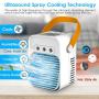 Portable Air Conditioner Fan, Personal Evaporative Air Cooler Quiet Desk Fan with Handle, Rechargeable Humidifier Misting Fan with 7 Colors Light, 3 Speeds & 3 Spray Modes for Room Office Home Travel