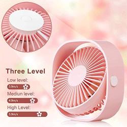 USB Table Fan Portable Mini Personal Desk Fan with 360 Rotation and Adjustable 3 Speed for Office, Travel-Pink