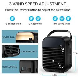 MOVTIP Portable Air Conditioner Fan, Mini Evaporative Cooler, Personal Space Air Cooler Quiet Desk Fan Humidifier Misting Fan for Small Room Bedroom Home Office, Black