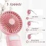 Mini Fan Handheld with LED Lights Adjustable, Portable Fan Rechargeable Quiet 3 Speed Mirror Fan, Small USB Hand Fan, Gift for Women Travel Outdoor Indoor Table Fan - Pink