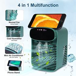 Portable Air Conditioner, Mini Desk Fan Mist Cooling, USB Small Fan for Desktop Office Bedroom, Quiet AC Table Fan Personal Air Cooler with 2400mAh 3 Speeds 400mL Water Tank-Green