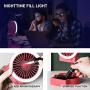 Desk Small Fan with Fill Light, USB Rechargeable, 3 Speeds 2 Brightness Setting Foldable Portable Table Mini Fan, Bright Quiet Operation, Long Lasting for Home Office Car Outdoor Travel(Red)
