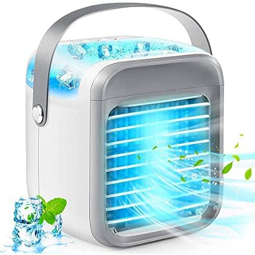 Portable Bedroom Air Conditioner,Cooling Fan, 3 Speed 7 Colors with Handle Personal Air Conditioner Cooler, Rechargeable Silent Evaporative Suitable for Home Room Office and Car