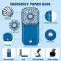 Portable Fan,Mini USB Desk Fan Phone Holder Rechargeable With Power Bank Wearable Personal Fan 3 Speeds Foldable Design For Office Kitchen Household Outdoors Travel(BLUE)