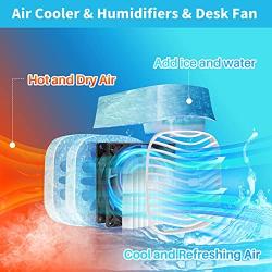 True Portable Air Conditioner Fan, Zttopo Personal Rechargeable Evaporative Air Cooler with Two Crystal Ice Box, Blue Night Light, 3 Speeds Desk Fan Mini Air Cooler for Small Room Bedroom Home Office