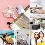 Mini Handheld Fan,Quiet Personal Portable Fan with 3 Speed, Small Desk Fan with USB Rechargeable Battery, Multifunction USB Fan with Night Light,Table Fan With Base to Put the Phone,for Outdoor,Travel, School, Home, Office (Pink)