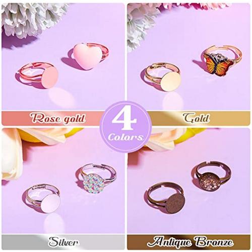 40 Pieces Blank Ring Plated Adjustable Flat Ring 12 mm DIY Blank Ring Base Jewelry Finding Ring(4 colors)