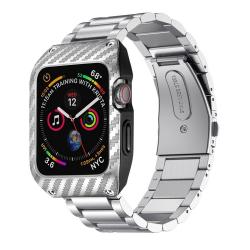 HATALKIN Compatible with Apple Watch Band 44mm Series 6 5 4 SE with Rugged Metal Bumper Case,Men Bands for Apple Watch SE/iWatch Series 6 5 4 44mm Stainless Steel Protective Cases Drop-Proof (Silver