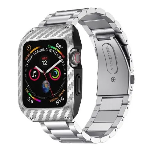 HATALKIN Compatible with Apple Watch Band 44mm Series 6 5 4 SE with Rugged Metal Bumper Case,Men Bands for Apple Watch SE/iWatch Series 6 5 4 44mm Stainless Steel Protective Cases Drop-Proof (Silver