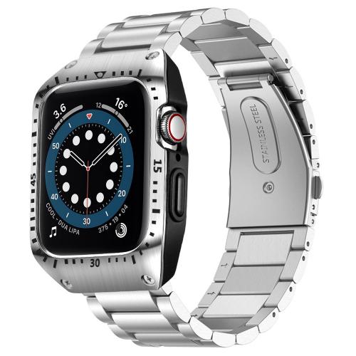 HATALKIN Compatible with Apple Watch Band 44mm Series 6 5 4 SE with Rugged Metal Bumper Case,Men Bands for Apple Watch SE/iWatch Series 6 5 4 44mm Stainless Steel Protective Cases Drop-Proof (Silver