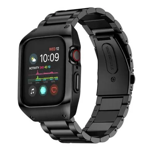 HATALKIN Compatible with Apple Watch Band 44mm Series 6 5 4 SE with Rugged Metal Bumper Case,Men Bands for Apple Watch SE/iWatch Series 6 5 4 44mm Stainless Steel Protective Cases Drop-Proof (black