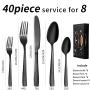 Hammered Silverware Set, E-far 40-Piece Stainless Steel Square Flatware Set for 8, Metal Tableware Cutlery Set Includes Dinner Knives/Forks/Spoons, Modern Design & Mirror Polished - Dishwasher Safe