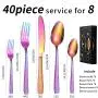 Hammered Silverware Set, E-far 40-Piece Stainless Steel Square Flatware Set for 8, Metal Tableware Cutlery Set Includes Dinner Knives/Forks/Spoons, Modern Design & Mirror Polished - Dishwasher Safe