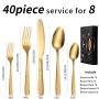 Hammered Silverware Set, E-far 40-Piece Stainless Steel Square Flatware Set for 8, Metal Tableware Cutlery Set Includes Dinner Knives/Forks/Spoons, Modern Design & Mirror Polished - Dishwasher Safe