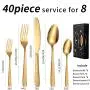 Hammered Silverware Set, E-far 40-Piece Stainless Steel Square Flatware Set for 8, Metal Tableware Cutlery Set Includes Dinner Knives/Forks/Spoons, Modern Design & Mirror Polished - Dishwasher Safe