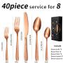Hammered Silverware Set, E-far 40-Piece Stainless Steel Square Flatware Set for 8, Metal Tableware Cutlery Set Includes Dinner Knives/Forks/Spoons, Modern Design & Mirror Polished - Dishwasher Safe