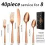 Hammered Silverware Set, E-far 40-Piece Stainless Steel Square Flatware Set for 8, Metal Tableware Cutlery Set Includes Dinner Knives/Forks/Spoons, Modern Design & Mirror Polished - Dishwasher Safe