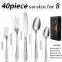 Hammered Silverware Set, E-far 40-Piece Stainless Steel Square Flatware Set for 8, Metal Tableware Cutlery Set Includes Dinner Knives/Forks/Spoons, Modern Design & Mirror Polished - Dishwasher Safe