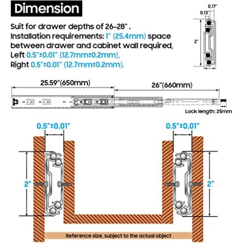 YENUO, Heavy Duty Drawer Slide, Full Extension, with locker ,12-40 inches, 150 lbs（1 Pairs） 