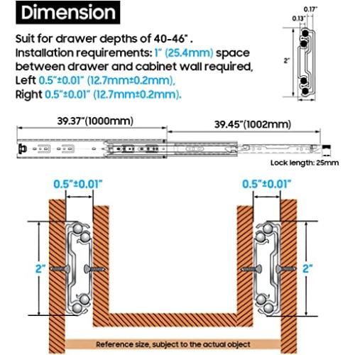 YENUO, Heavy Duty Drawer Slide, Full Extension, with locker ,12-40 inches, 150 lbs（1 Pairs） 