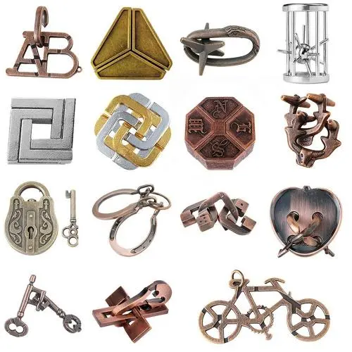 15pcs Combo A lock Hanayama Cast Metal Brain Teaser Puzzle